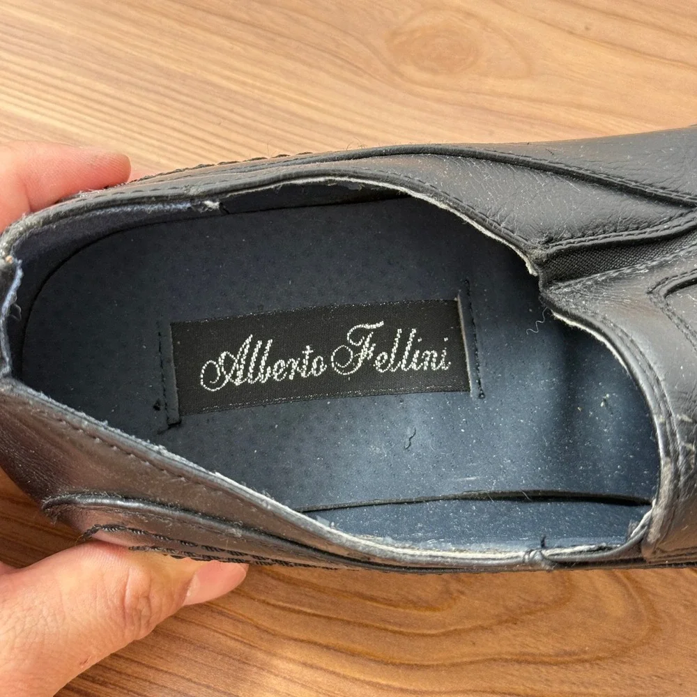 Alberto Fellini Loafers Mens 7.5 Black Wilson 02 Square Bit‎ Slip On Dress Shoe